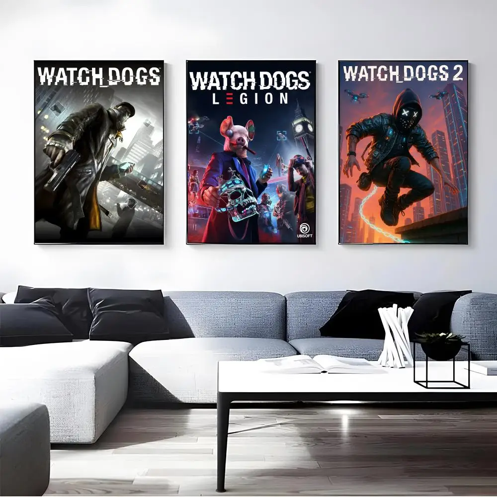 Game Watch Dogs Poster Self-adhesive Art Waterproof Paper Sticker Coffee House Bar Room Wall Decor