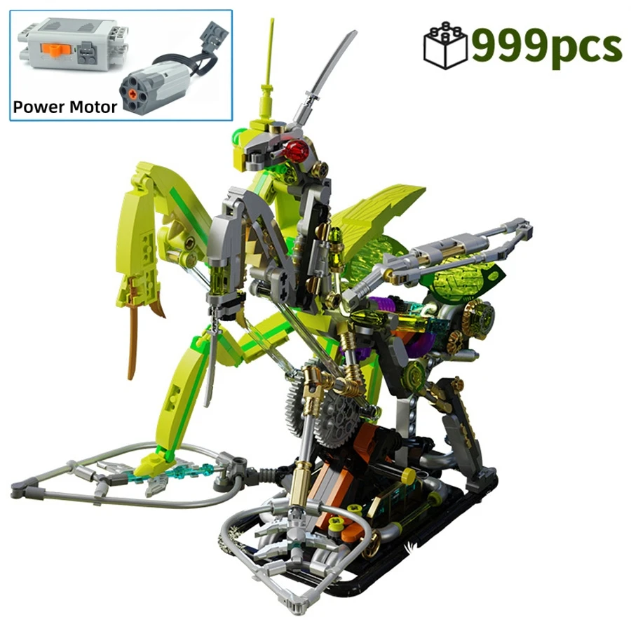 FUNXINEE 999-teiliges Mantis-Roboter-Bausteine-Set mit Licht, kreatives 3D-Puzzle-Modell, Schreibtisch-Dekoration, bestes Geschenk für Kinder und Erwachsene