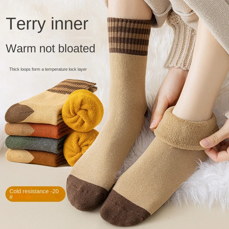 

Sports Crew Dress Sock New Athletic Loop Socks Women Autumn Winter Fleece Thickened mid-calf Warm Towel Long Women B7W131
