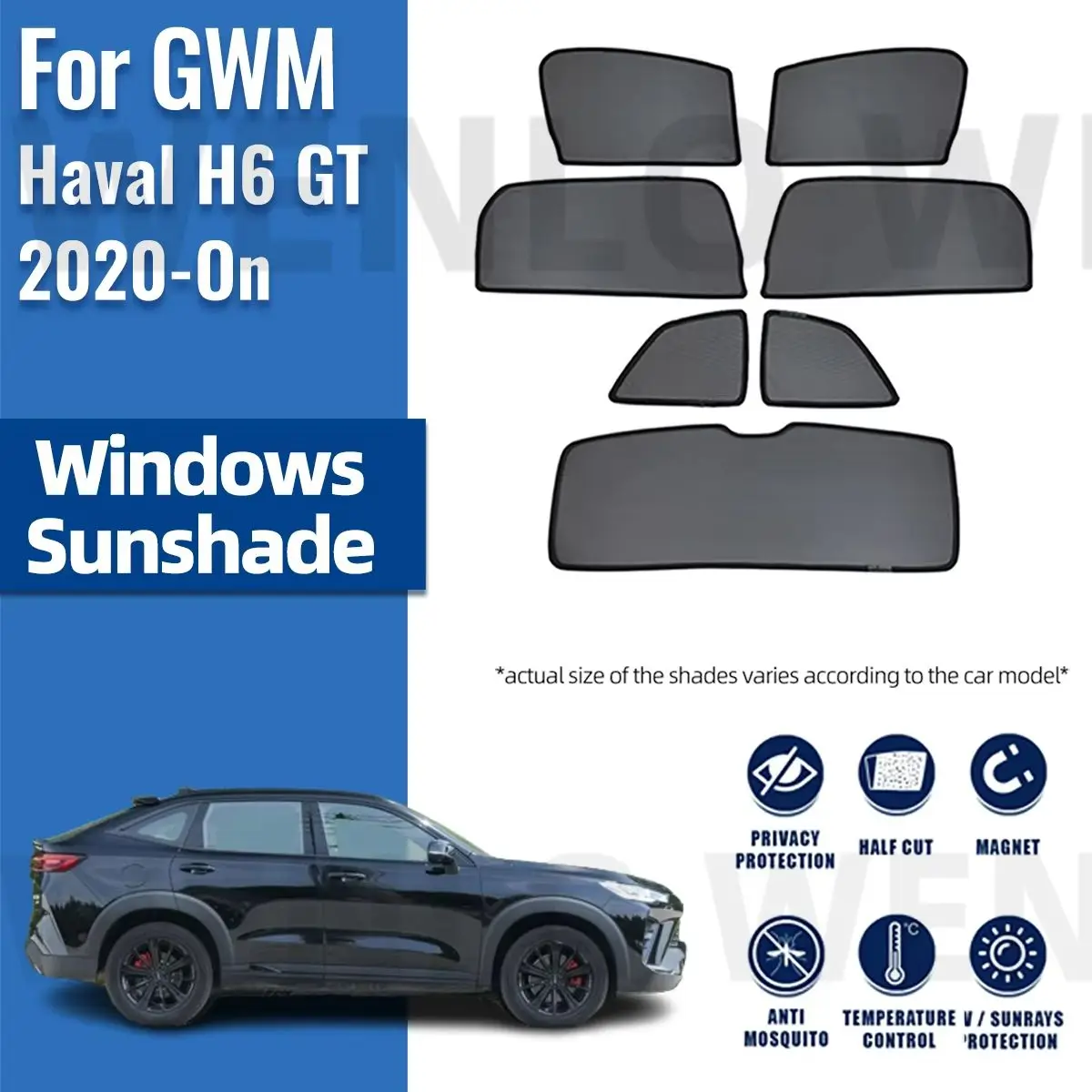 gwm-haval-h6-gtクーペ-2020-2023-2024年モデル用-車用サンシェード-磁気式フロントウィンドシールドフレームカーテン-リアサイドウィンドウサンシェードバイザー