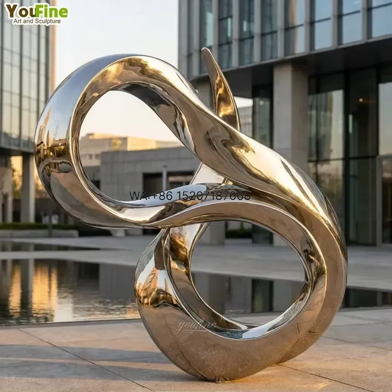 Wmwmnu Stainless Steel Infinity Ribbon Sculpture Mirror Polished Outdoor Plaza Water Feature City Landscape Art