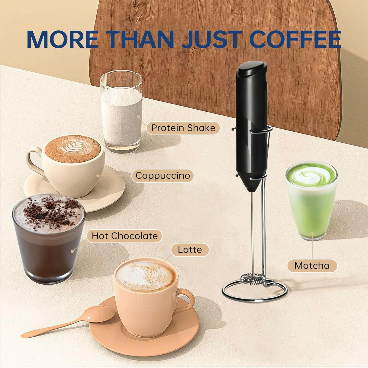 2026 New Upgrade Electric Milk Frother Handheld With Stainless Steel Stand Battery Operated Whisk Drink Mixer For Coffee