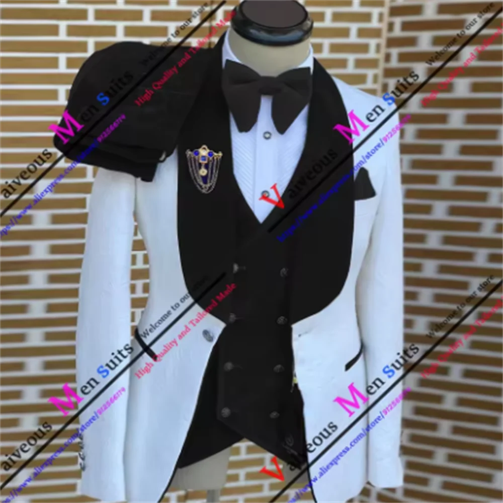 

Jacquard Suits For Men Slim Fit 3 Pieces Lapel Wedding Suit Fashion Groom Party Tuxedos Customized traje de niño formal