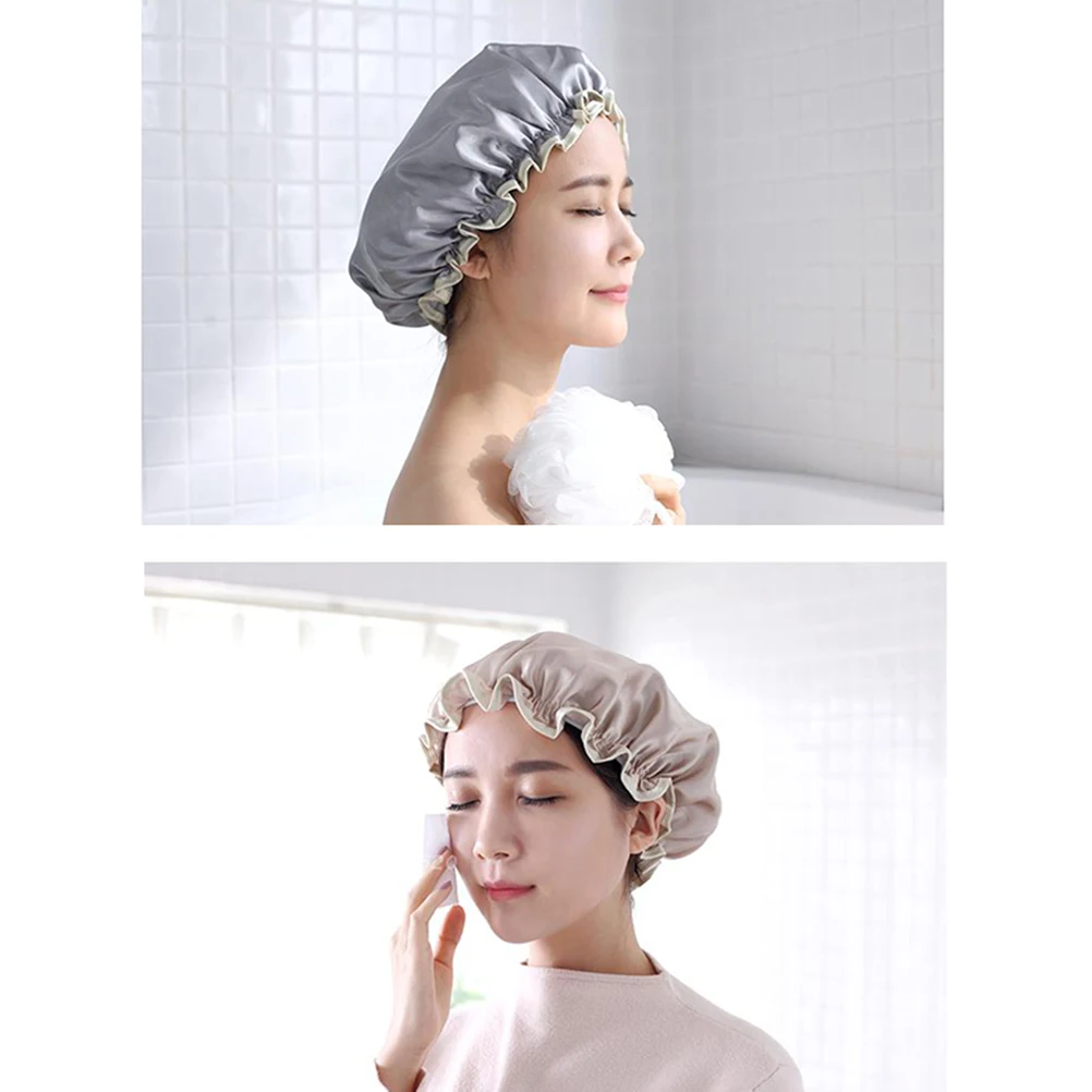 

3Pcs Waterproof Shower Caps Reusable Soft Elastic Band for Bathing Cooking Spa Hair Protection Gold Silver Pink