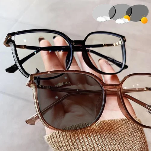 Imagen 2 del producto Gafas fotocromáticas para miopía para mujer, gafas con montura brillante de gran tamaño, gafas de sol con protección UV para exteriores, gafas para la vista cercana