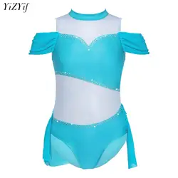 Kids Artistic Gymnastic Leotard Costumes Girls Shiny Rhinestone Patchwork Ballet Dance Leotard Ballerina Fairy Party Costumes