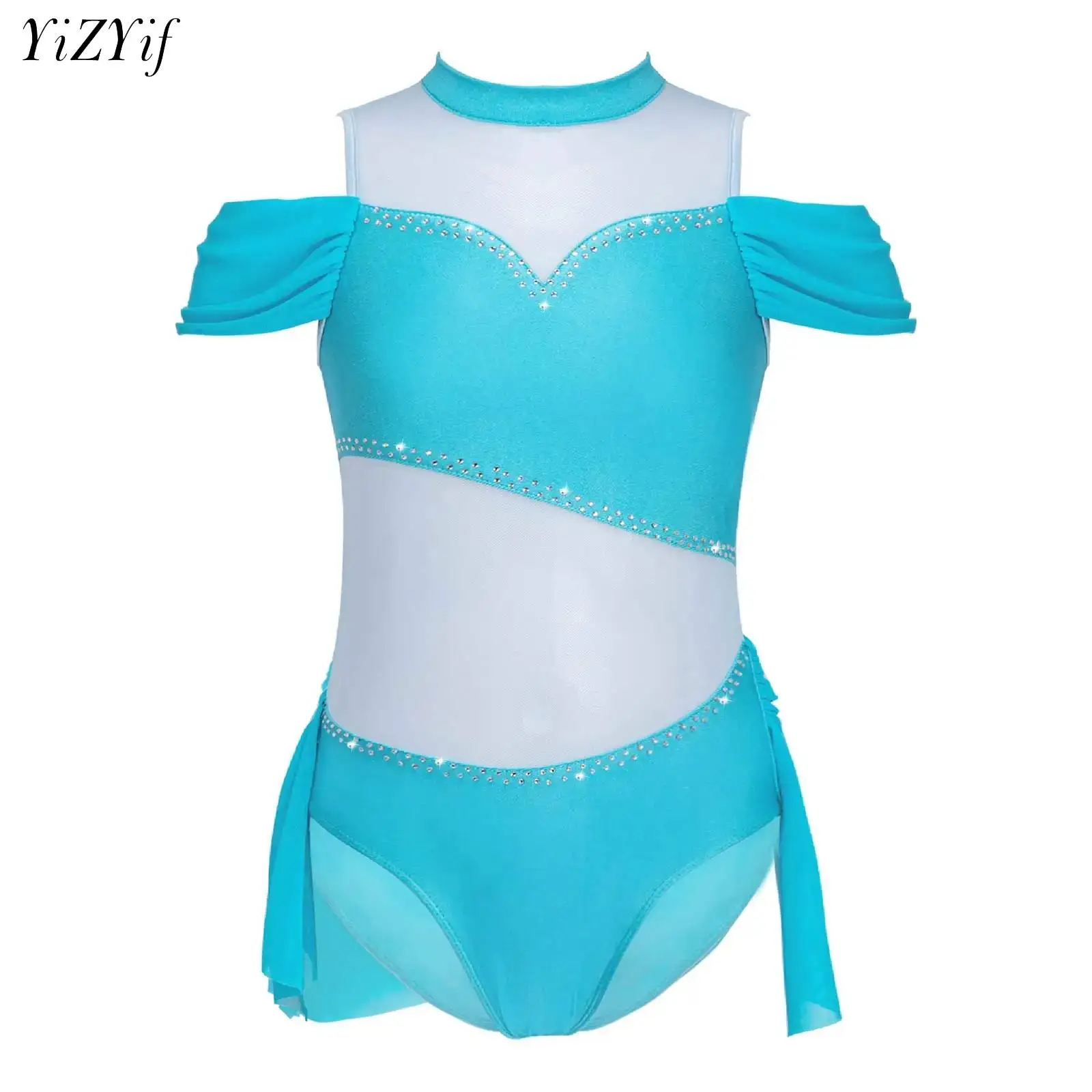 Kids Artistic Gymnastic Leotard Costumes Girls Shiny Rhinestone Patchwork Ballet Dance Leotard Ballerina Fairy Party Costumes