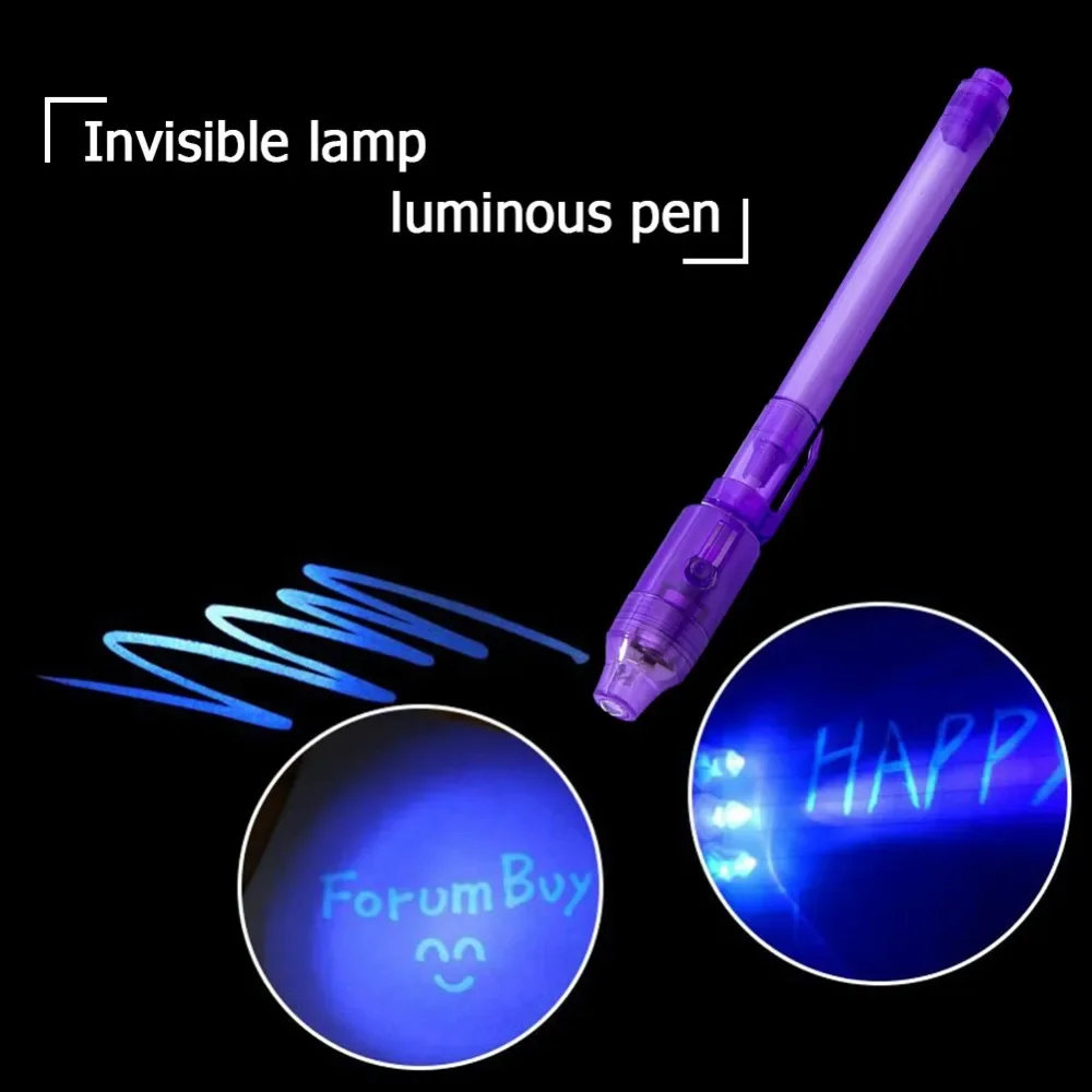 Penna fluorescente invisibile UV di vendita calda, luce viola elettronica a LED, penna di verifica delle banconote, inchiostro magico UV creativo