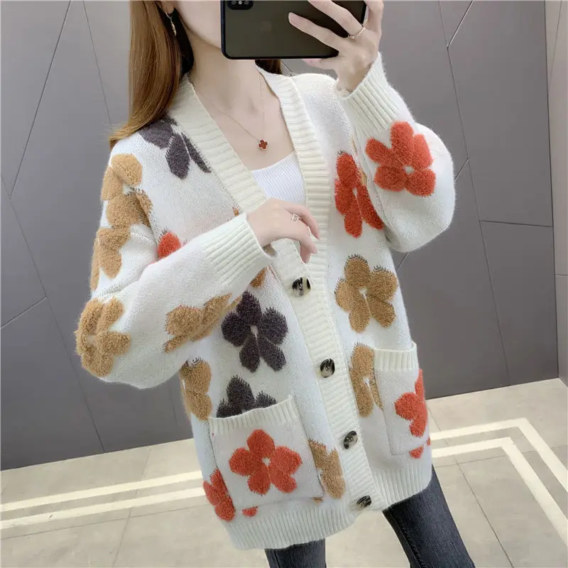 Women\'s Sweater Cardigan Spring and Autumn 2023 New Korean Knitted Coat Women\'s Lazy and Fashionable Casual Top