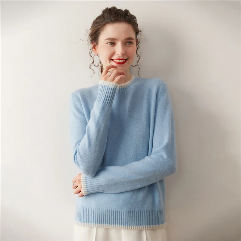 เสื้อสเวตเตอร์คอโอผู้หญิง ผ้าแคชเมียร์ 100% สไตล์วินเทจ สำหรับฤดูใบไม้ร่วงและฤดูหนาว เสื้อถักไหมพรมอุ่นๆ แบบพื้นฐาน สวมใส่สบาย