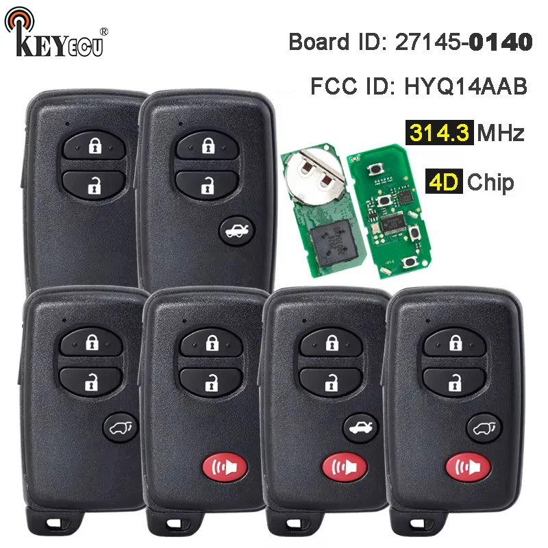 KEYECU 314.3MHz HYQ14AAB Board: 271451-0140 Smart Card Remote Key Fob for Toyota Venza Prius C Prius V 4Runner 4Runner 2007-2016