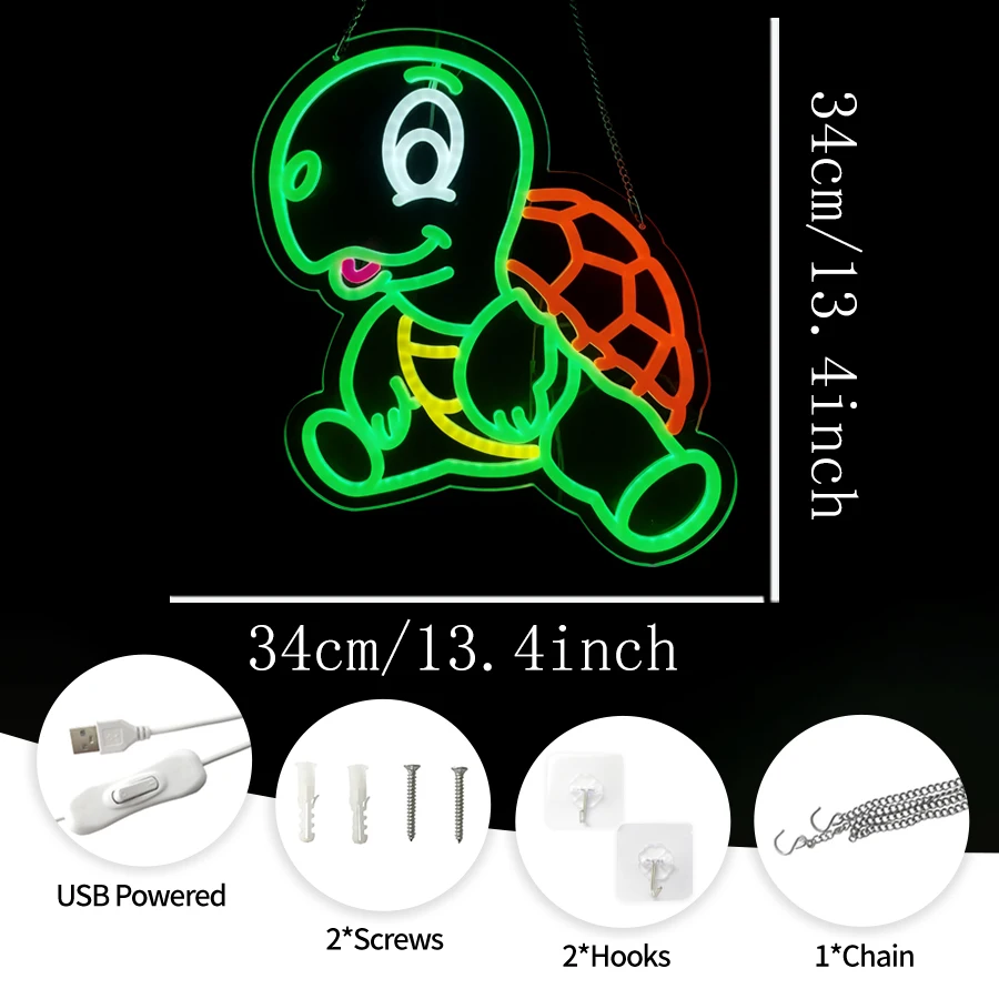 لافتة نيون Led للرسوم المتحركة، أيقونة فنية على شكل سلحفاة لطيفة، تعمل بمنفذ USB، تستخدم لغرفة النوم، والبار، والحفلات، وغرفة الألعاب، وديكور الكهف للرجال.