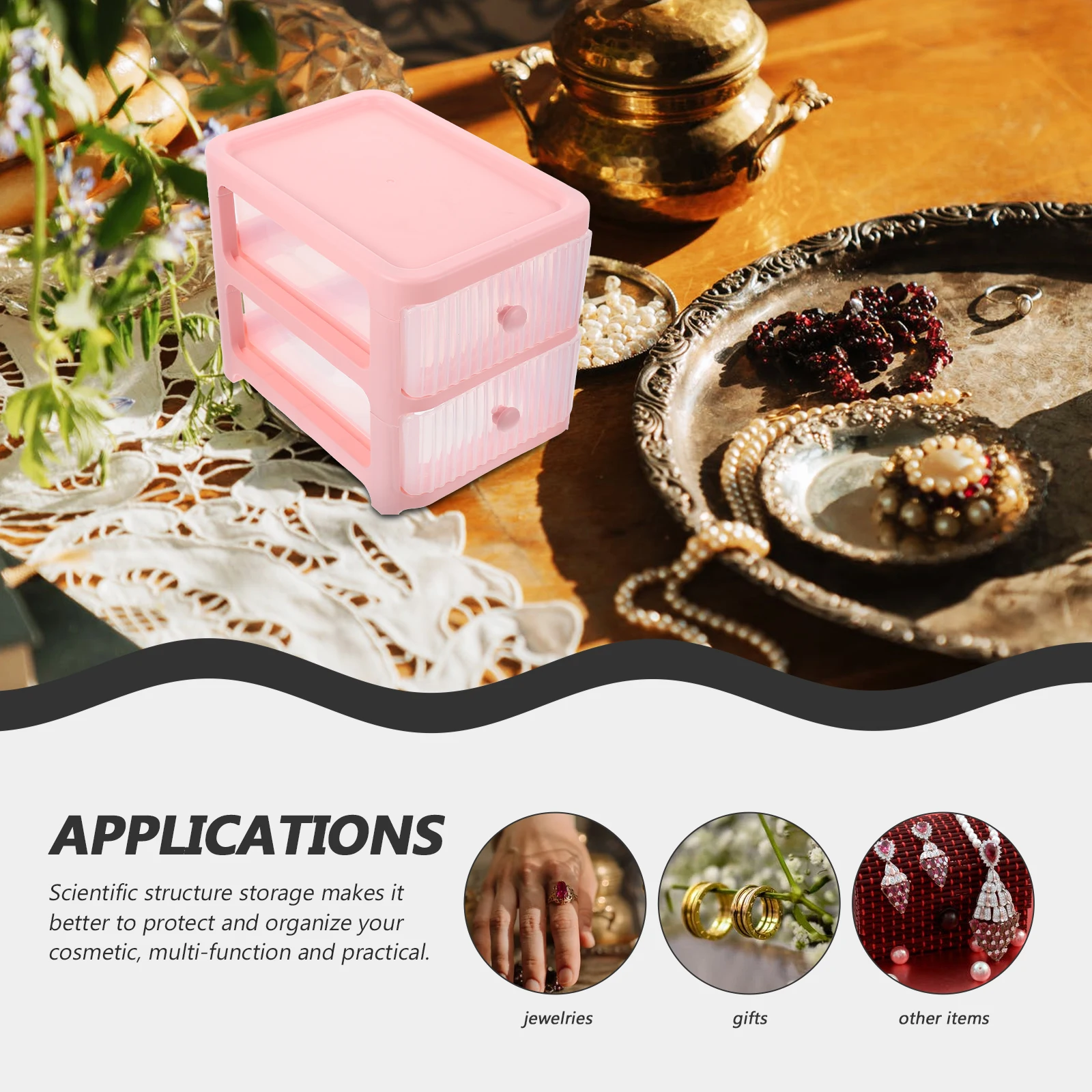 

Drawer Style Storage Box Desktop Organizer Makeup Stationery Office Supply Plastic Table Organizer Light for Home