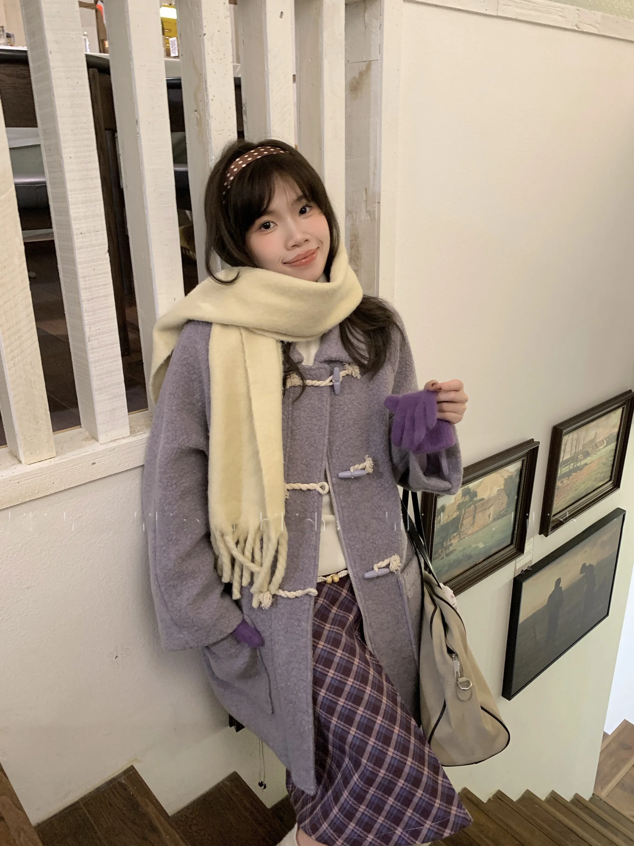 

Высококачественное женское пальто HiHi Dry Cup Evening Vine Light Purple из смесовой шерсти, средней длины, с длинными рукавами, на пуговицах, для повседневной носки