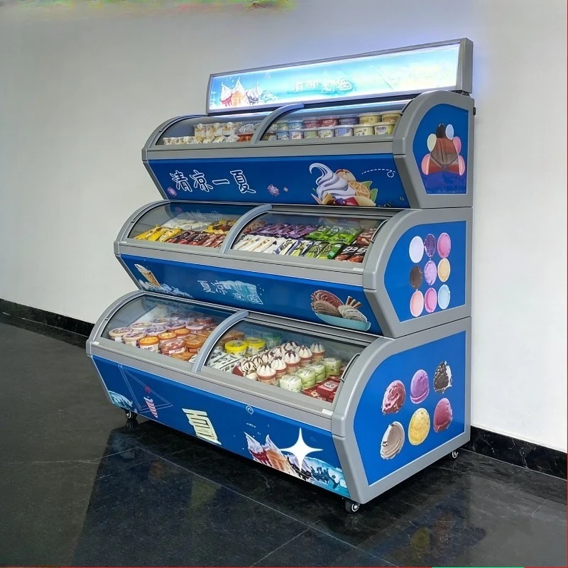 Ice cream special child and mother cabinet, convenience store three-layer ice cream display freezer