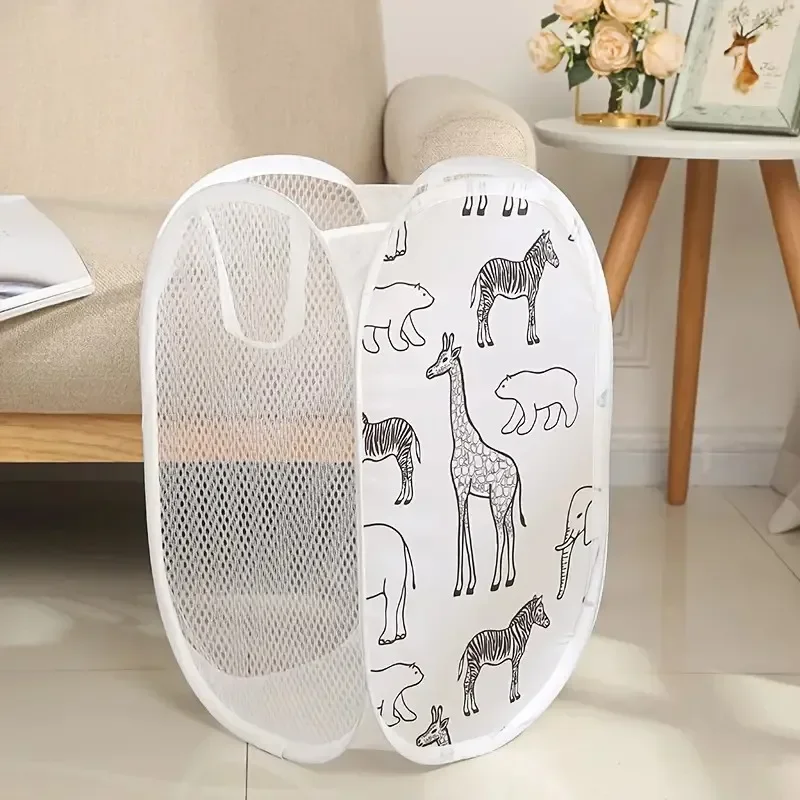 

1Pc Cartoon Foldable Laundry Basket Large Capacity Organizer Basket for Household Dirty Clothes Nylon Mesh Bag for Toy Storage