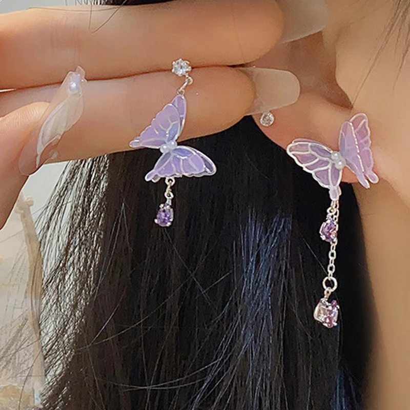 

Fashion Butterfly Zircon Earrings Korean Jewelry Literary Style Earrings Net Red Temperament Simple New Earrings For Women