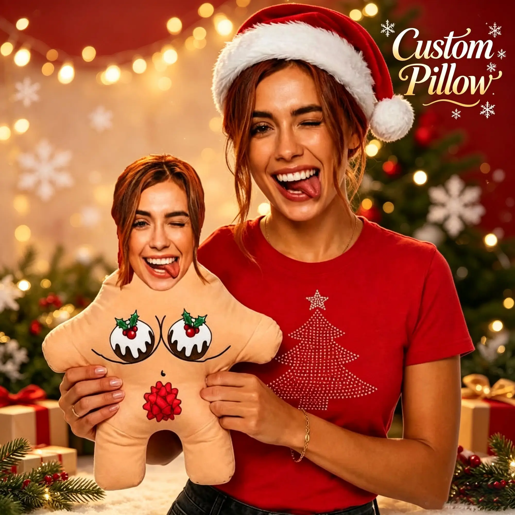 Customized Modern Christmas Pudding Naturist Face Cushions Polyester  Stuffed  Throw Pillow for Christmas Girlfriend anniversary