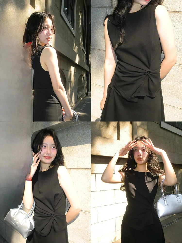 

Комплект Zero Deee Soda Simple Sle: женский топ-жилет А-силуэта с узлом и юбка, облегающий повседневный комплект