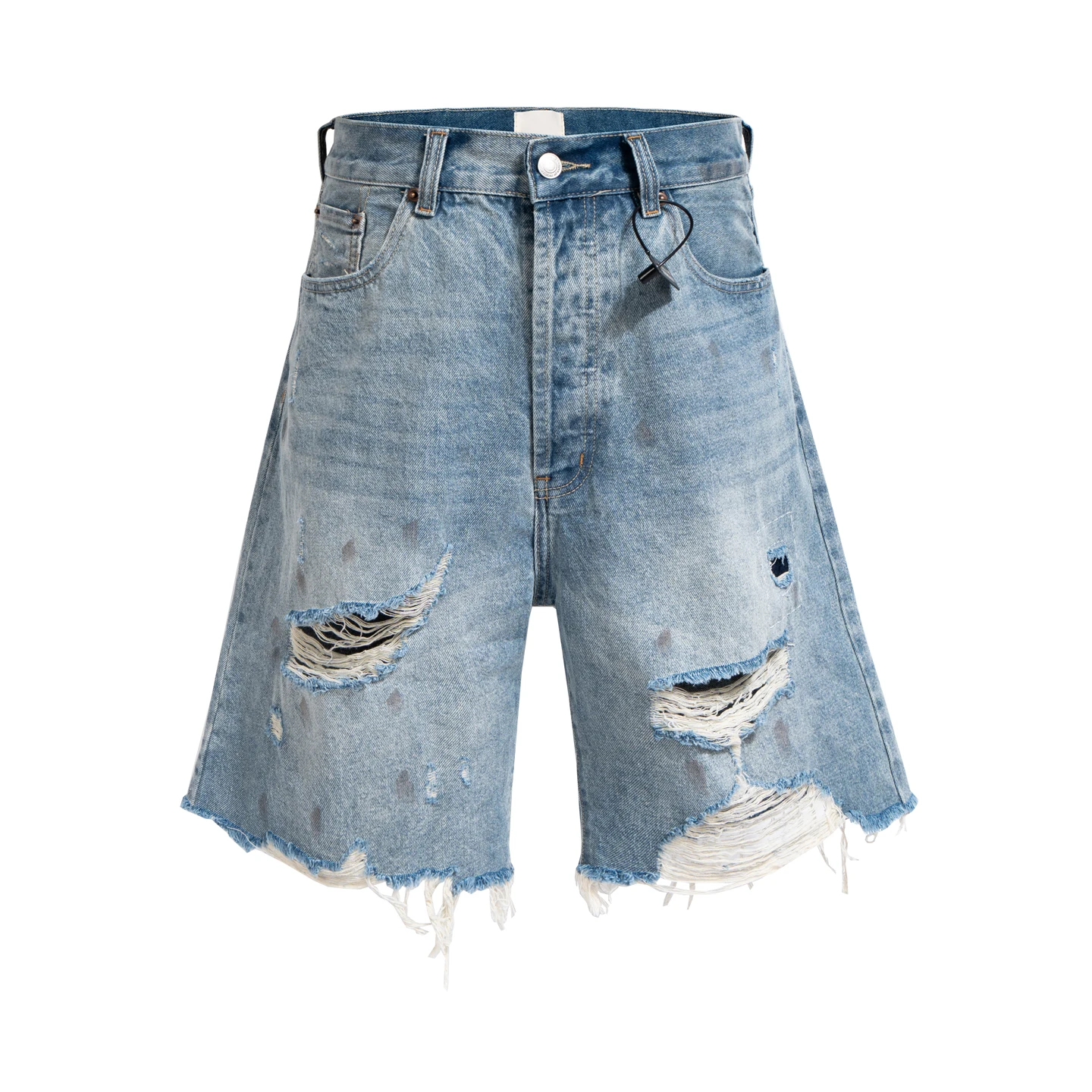 Men's Ultra Ripped Distressed Denim Shorts Vintage Light Wash Frayed Hem Knee-length Jeans Streetwear Baggy Wide Jean Shorts