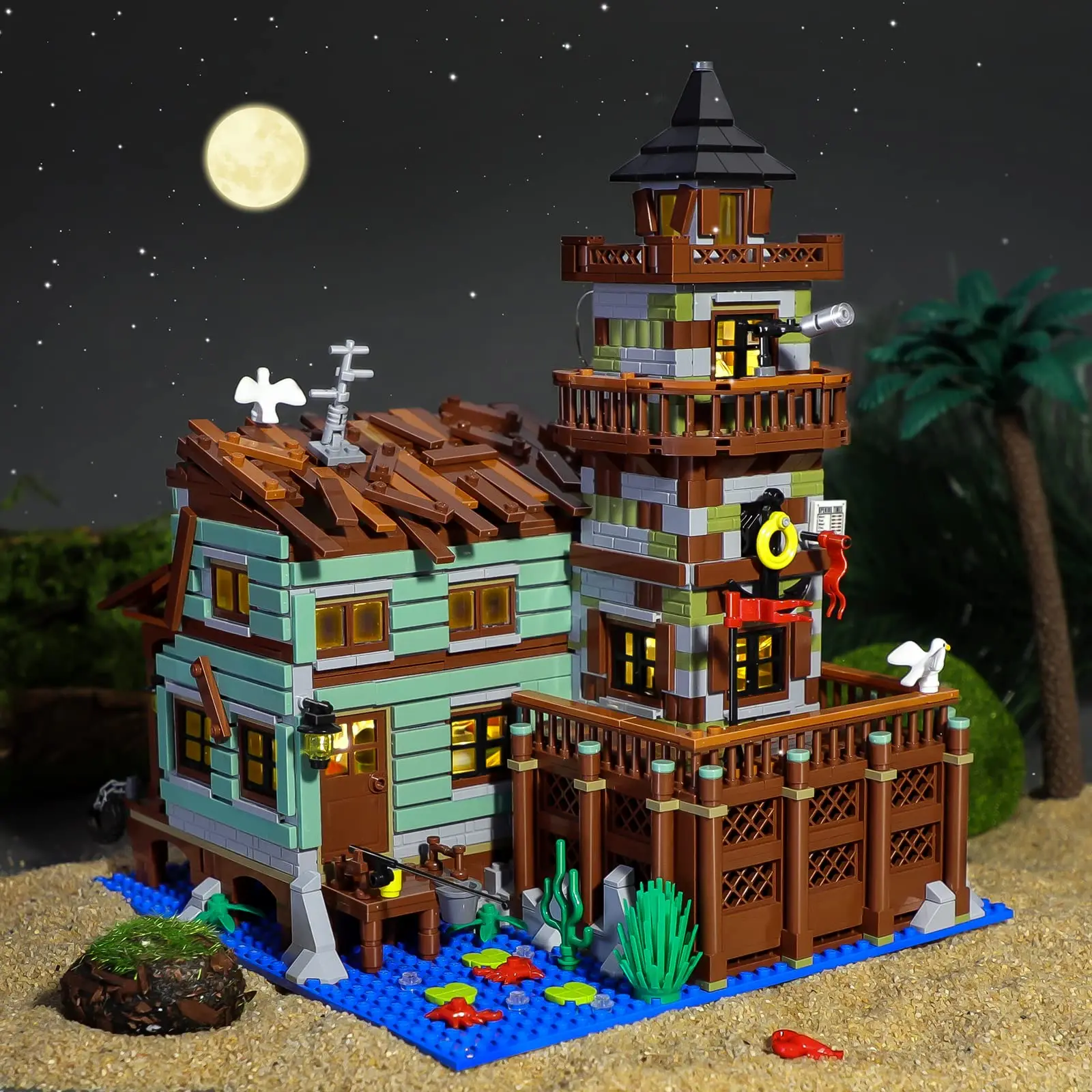 1881PC Fishing Village Hut Building Blocks Cabin Fish House Model City Street View Ship mattoni fai da te giocattoli per bambini per regalo di compleanno