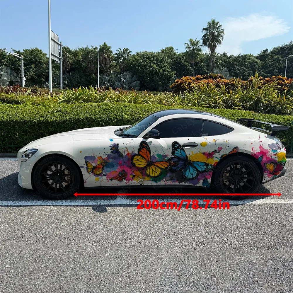 2pcs Butterflies Among Flowers Dance, Durable, Fade-resistant, Enhance Vehicle Aesthetics With Artistic Design Car Vinyl Wraps