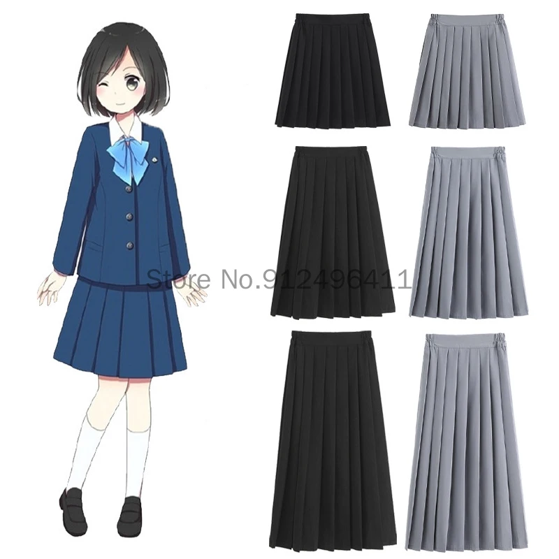 XS-5XL Elastic Waist Japanese Student Girls School Uniform Solid Color JK Suit Pleated Skirt Short/Middle/Long Party Costume