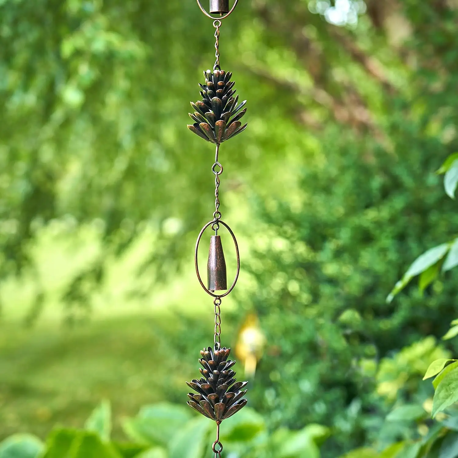 Ornate Hanging Rain Chains (Bronze Finish, Pinecones), Customized
