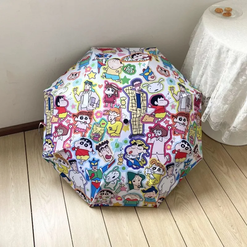 Bandai-Shinchan مظلة يدوية قابلة للطي للمطر والتألق ، كرتون محمول ، Nohara Shiro ، مظلة أوتوماتيكية بالكامل ، قلم تلوين ، UF50 +