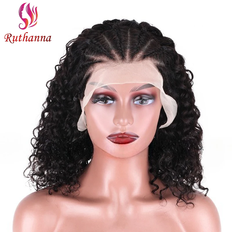 

Kinky Curly 13x4 Lace Braided Short Curly Wigs Remy 100% Human Hair Pre-Plucked Hairline Brazilian Virgin Hair For Black Women