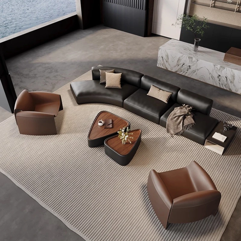 Customizable Arc Alien Sofa Rest Area Sofa Set Living Room Furniture Light Luxury Italian Style Nappa Leather Suit Large Size