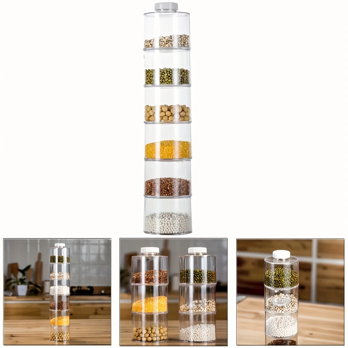 Stackable Spice Rack, Set of 6 Spice Jars Tower, Space Saving Kitchen Spice with Lids, for Herbs, Condiments, Spices Seasoning