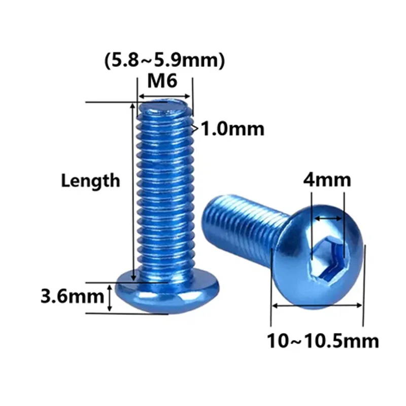 2Pcs Colorful Screws M6 7075 Aluminum Alloy Hex Socket Button Head Screws,Hex Socket Bolts Anodised Pin Universal Fairing Bolts