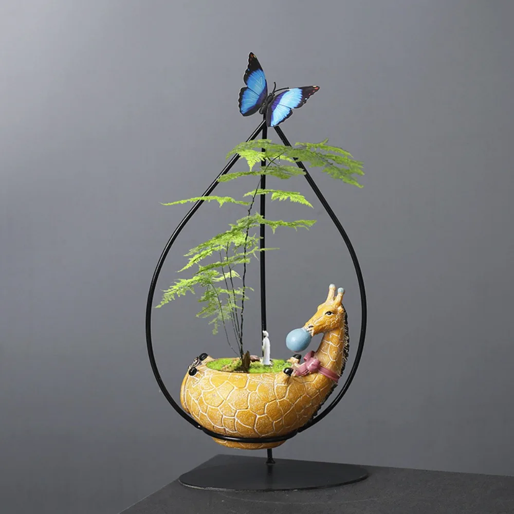 Iron Hanging Succulent Small Green Plant Planter Cartoon Animal Cradle Planter Desktop Decorations Succulent Pot Planters