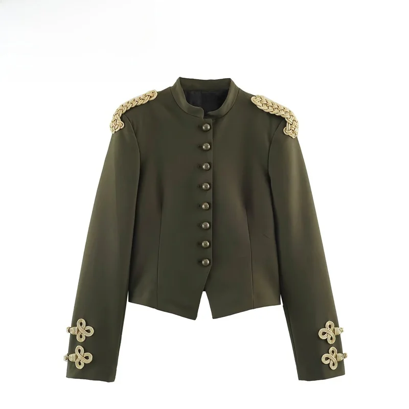Fashionable Versatile Women's Suit Jacket with Rope Buckle Straight Tube Style Long Sleeve Polyester Fiber Short Coat