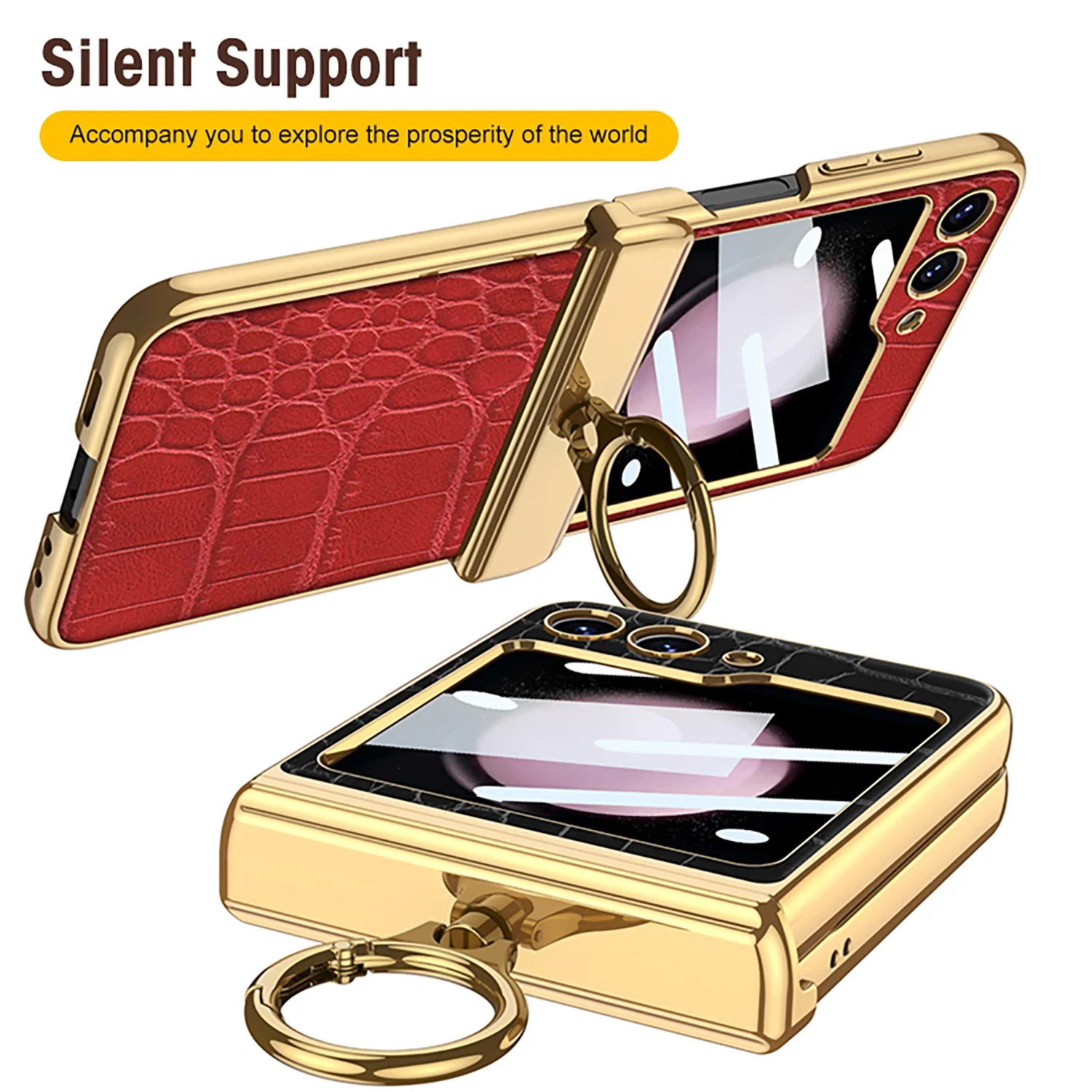 

RICKE Original Case For Samsung Galaxy Z Flip 5 Magnetic Hinge Case PU Leather Screen Glass Plating Hard Cover For Galaxy ZFlip5
