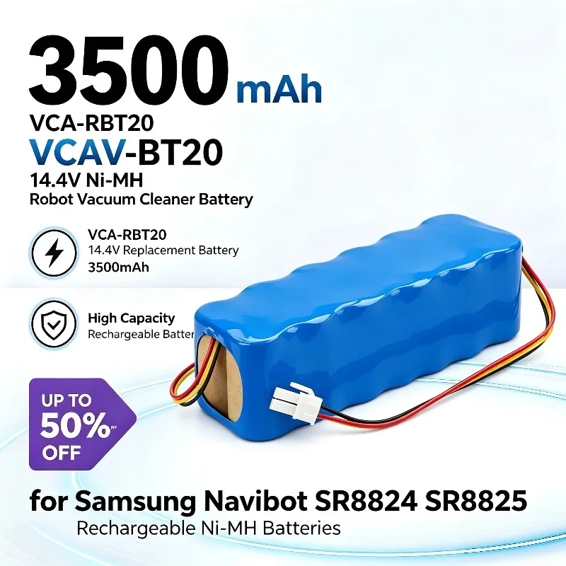 VCA-RBT20 3500mAh 14.4V Robot Vacuum Cleaner Battery for Samsung Navibot SR8824 SR8825 Replacement Rechargeable Ni‑MH Batteries