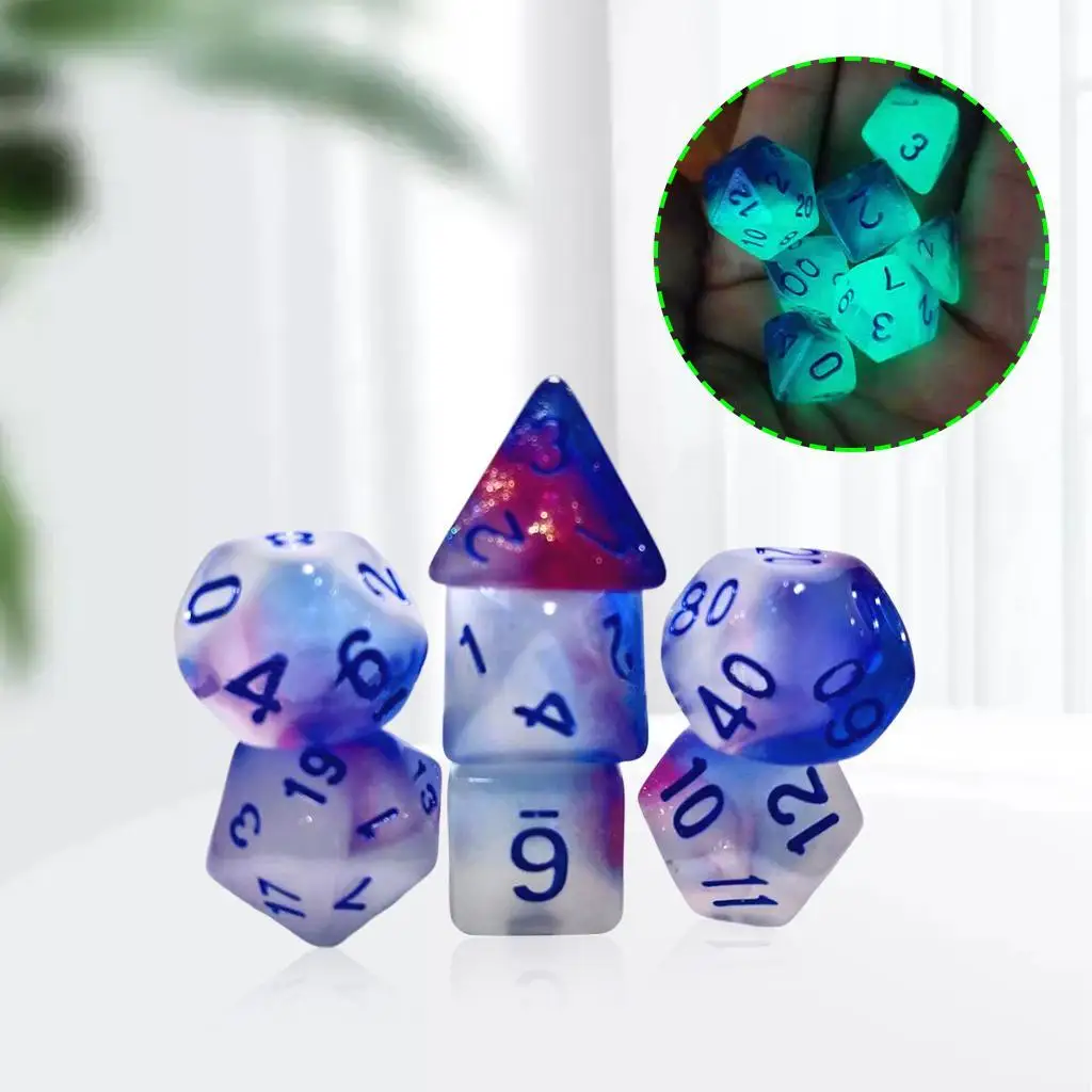 7/Set Polyhedral Dice Glow in Dark D4-D20 Die for Entertainment DND RPG MTG