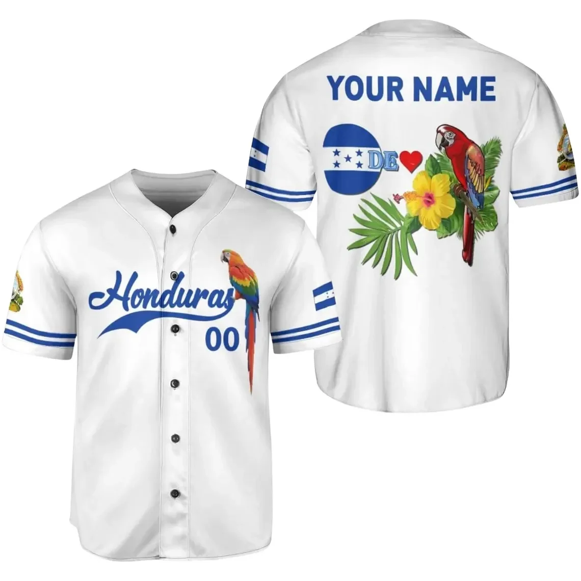 Honduran Flag Baseball Jersey 3D, Honduras Custom Team Shirt, Latino Pride Fan Apparel, Game Day Gift for Men