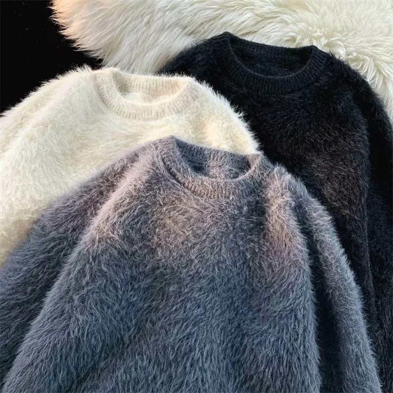 Suéter de Punto ueso de Pelo de Conejo Sintético para Hombre, Estilo Hoado, Cálido para Otoño e Invierno, Capa Base de Po...