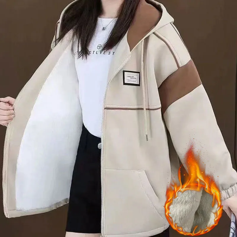 المرأة الكورية أفخم اصطف هوديس ، طويلة الأكمام البلوز ، بلوزة فضفاضة ، خليط معطف ، سترة دافئة سميكة ، أزياء الشتاء