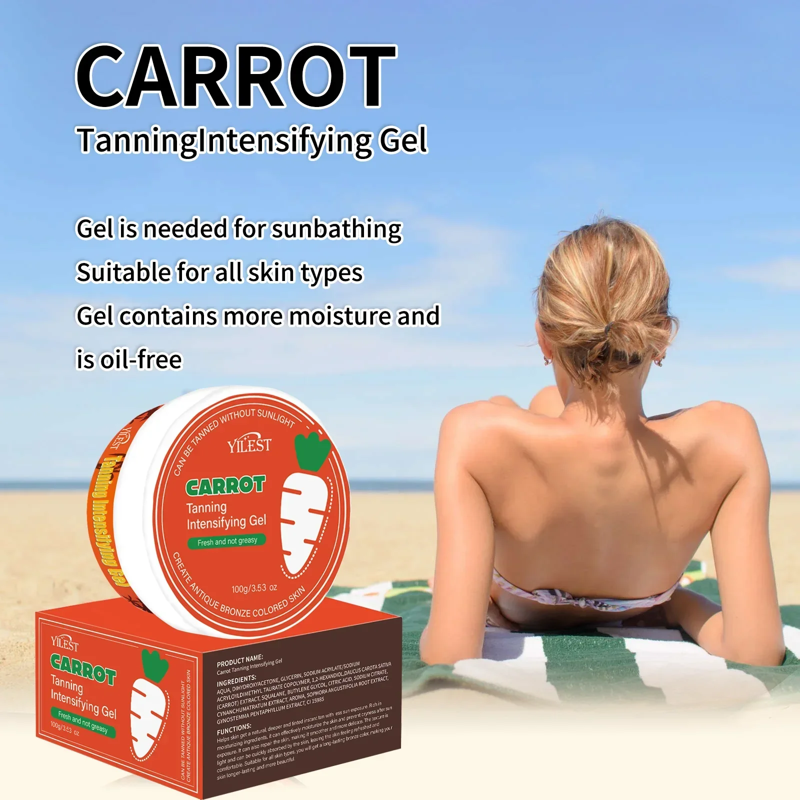 Karotten-Infundiertes Selbstbräunungsgel - Erzielen Sie einen Natürlichen Sonnengeküssten Glanz, Essentieller Bronzer für UV-freie Bräune & Sonnenbaden.