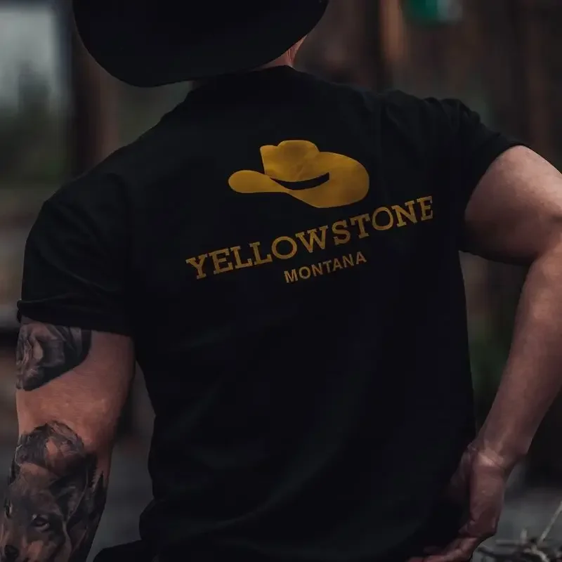 

CULT Heavy Yellowstone Cotton Trendy Brand Alphabet Printing Short Sleeve T-Shirt Men's Summer Half Sleeve Top