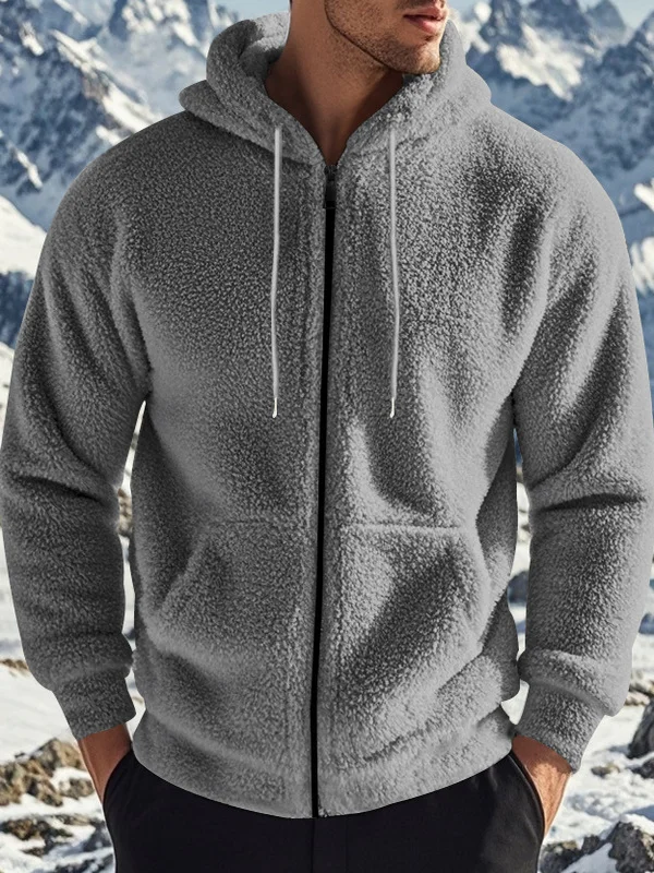 

Men's Casual Hooded Sweatshirt Fall Winter Thickened Long Sleeve Polyester Fleece Warm Comfortable Loose Fit Zipper Closure