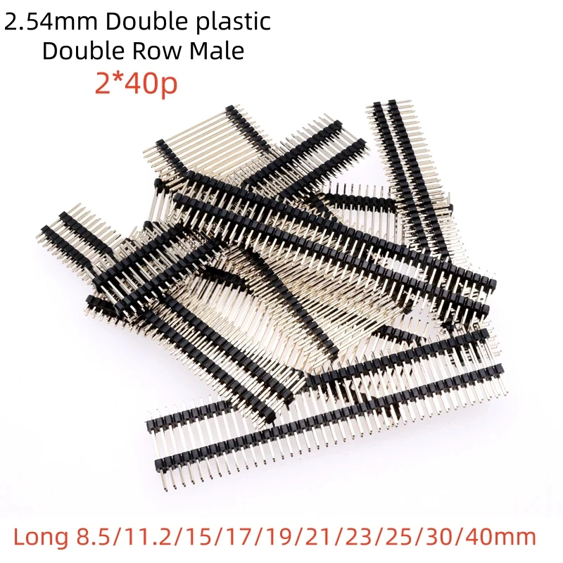2.54mm Pitch Double Row Male Header 2×40Pin 21/23/25/30/35mm Long Double Plastic Pinheader PCB Connector for PCB Assembly