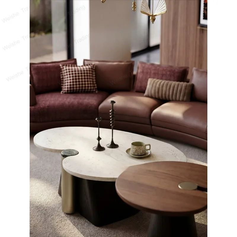 Natural luxury stone countertop lotus leaf table, Italian minimalist special-shaped combination coffee table