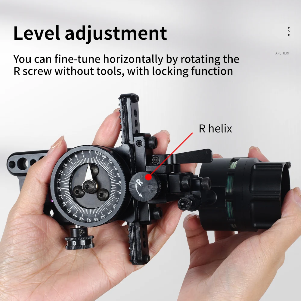 Imagem -02 - Spg-right-hand Compound Bow Sight Liga de Alumínio Tecnologia Micro-ajustável Caça Tiro Tiro com Arco Equipamento Pin Visão