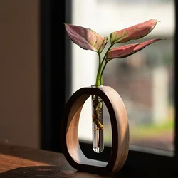 Articoli per fiori in legno massello di noce decorazione creativa per composizioni floreali supporto per fiori in vetro semplice mini vaso coltivato in acqua