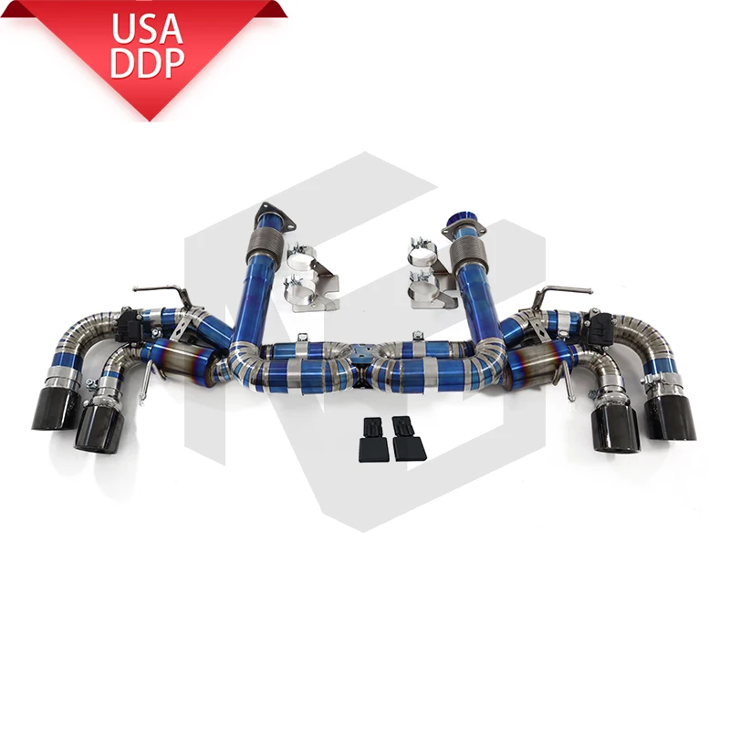 

ING Titanium Alloy Straight Catback Shield Muffler for Corvette C8 6.2L V8 blue Color with valve Performance Exhaust System