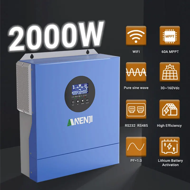 2000W HYBRID SOLAR INVERTER 12V 230VAC Off Grid PURE Sine WAVE MPPT 60A Solar Charger คอนโทรลเลอร์ WIFI